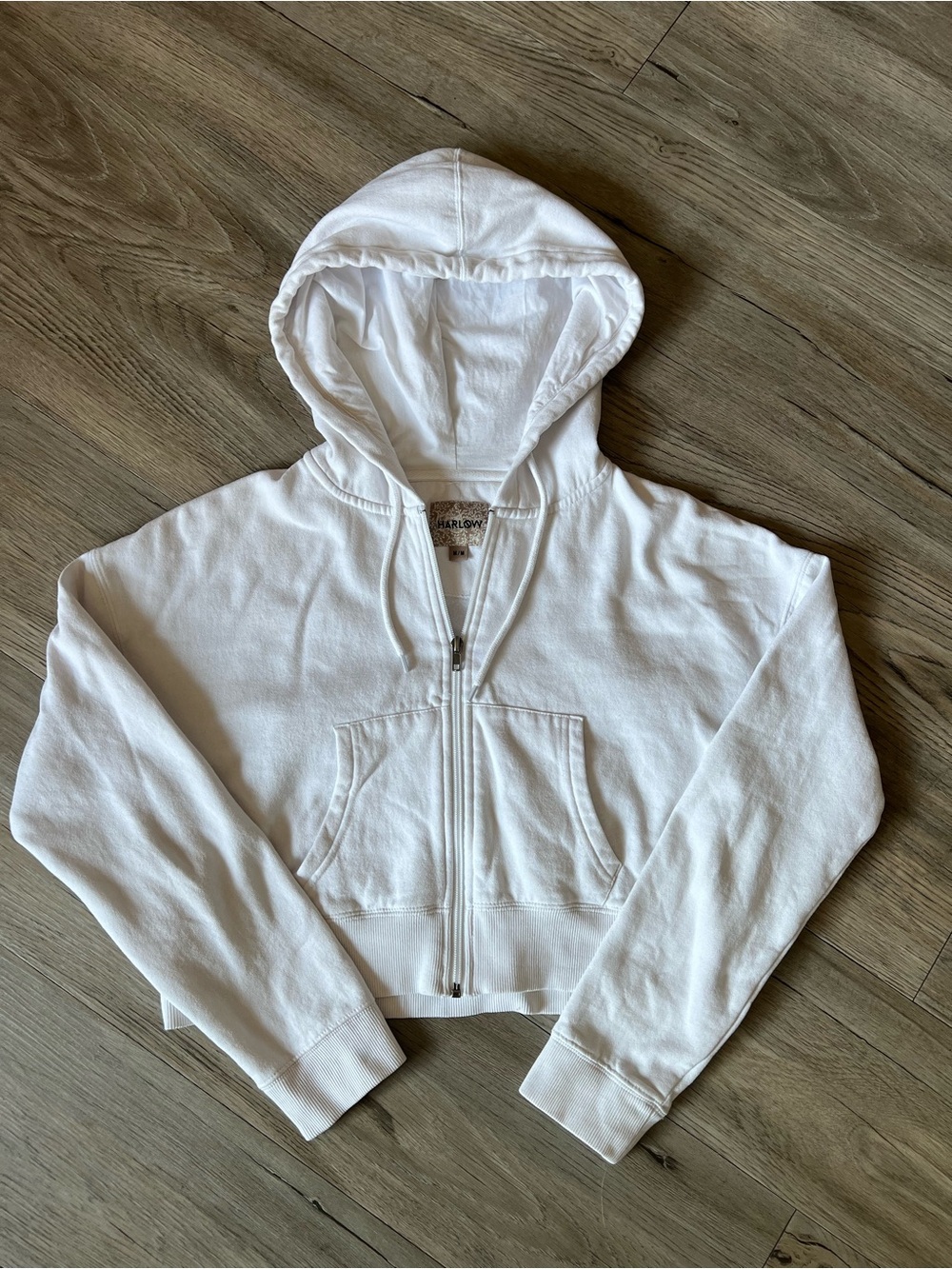 Harlow White Cropped Zip-Up Hoodie